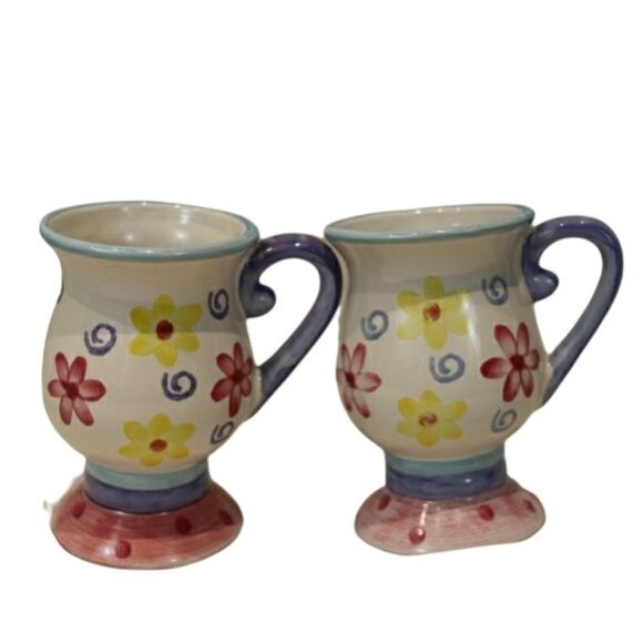 Floral Cermaic Mugs Set Kitchy Cute Coffee Tea Mugs Matching Set - Picture 1 of 8